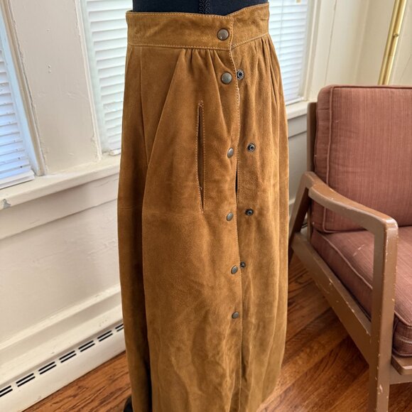 vintage suede dirndl aline snap cottagecore girlhoodcore brown skirt - Picture 3 of 6